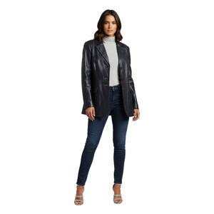 Terry Lewis Navy Blue Leather Blazer Jacket Coat 3X Plus Size 100% Genuine